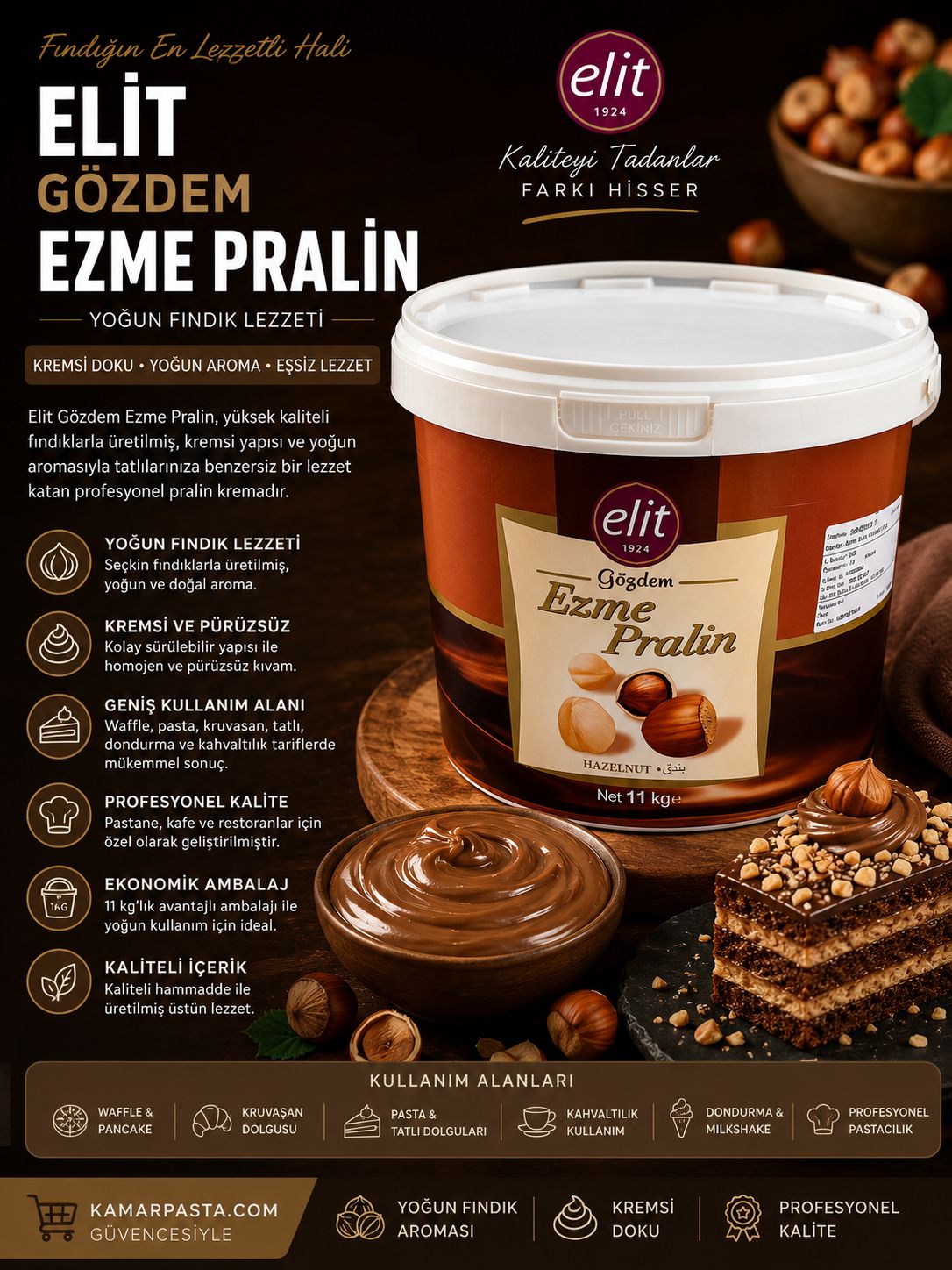 Elit Gözdem Ezme Pralin Fındıklı Krema 11 Kg – Profesyonel Hazelnut Praline